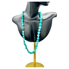 Vintage Turquoise Nugget Bead Necklace with 18K Gold Clasp, Circa 1950s