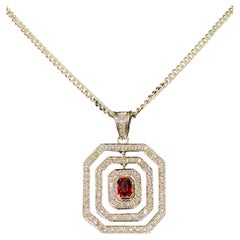 Art Deco 1.64ct Ruby & 1.89ct Diamond Octagonal Pendant, 18ct Gold