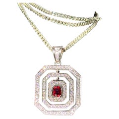 Art Deco 1.64ct Ruby & 1.89ct Diamond Octagonal Pendant, 18ct Gold