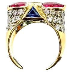 Vintage Pink Tourmaline 8 carats, Diamonds, Sapphires Cocktail Ring, 18ct Gold