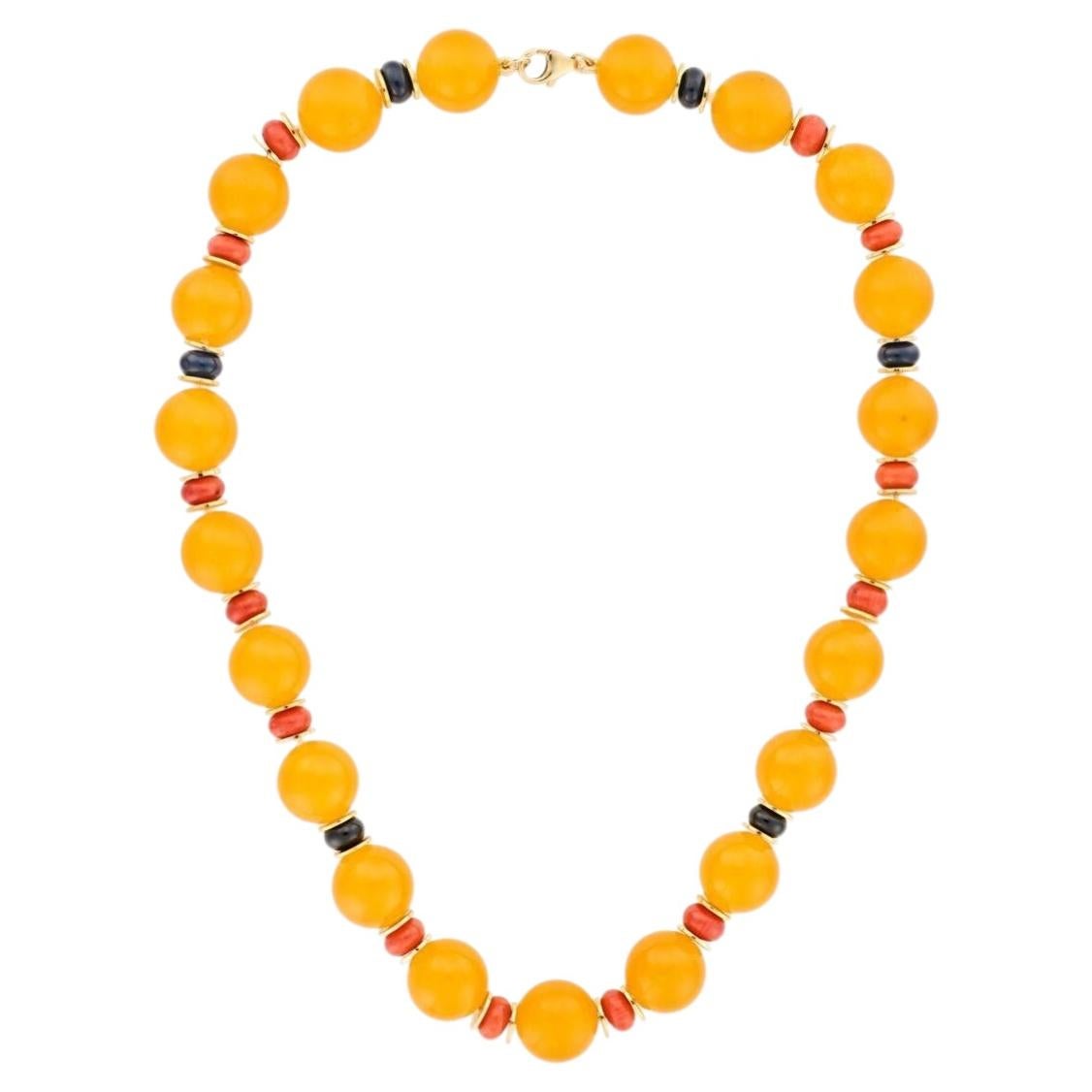 Vintage Certified Orange Quartz Necklace, Coral, Onyx *UK Delivery only