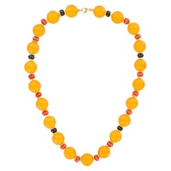Collar de Cuentas de Nefrita Naranja Natural, Coral y Ónice - 50,5 cm, 142,2 g