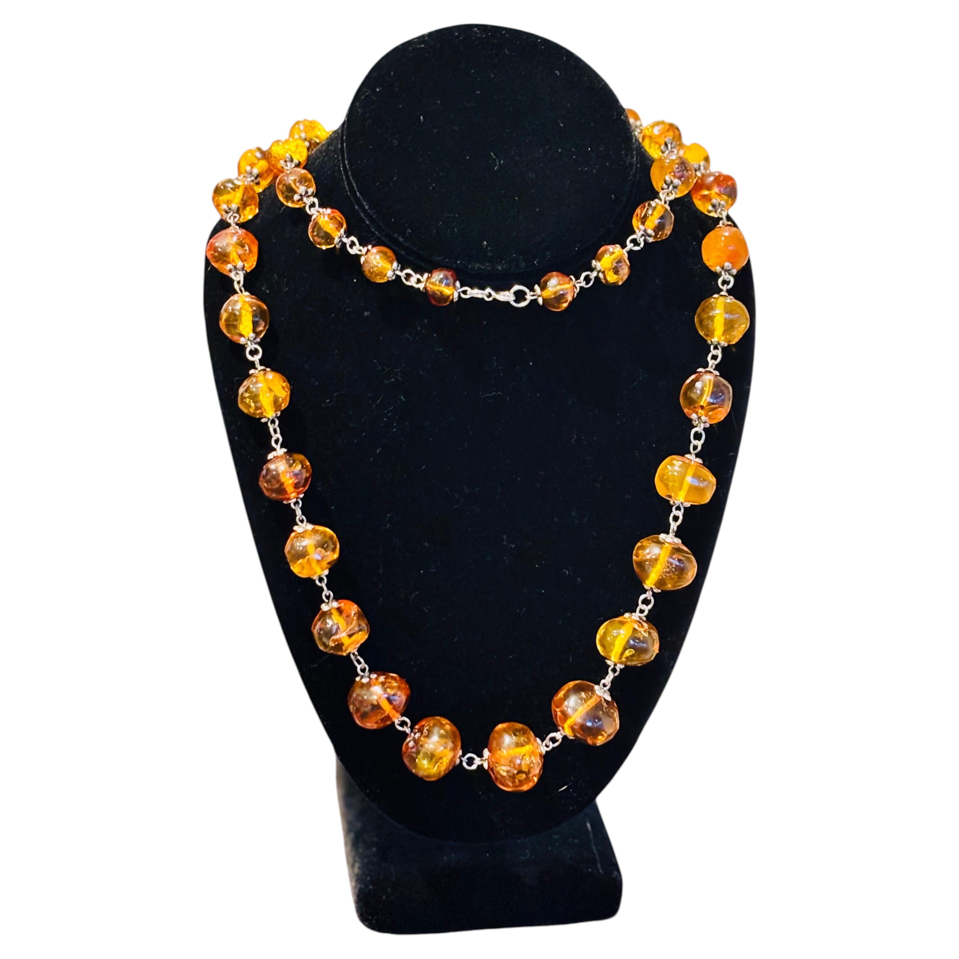 Collana vintage in ambra baltica e argento, 260 carati, anni '70, 40 cm