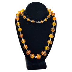 Collier d'ambre baltique et de perles d'argent fait à la main, fin du 20e siècle