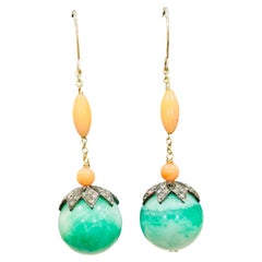 Jade Coral Diamond Drop Earrings, circa 1925 (*UK DELIVERY ONLY)
