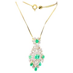 Emerald and Diamond Pendant Necklace in 18K Gold Chain