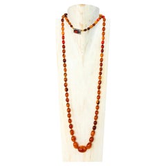 Vintage Graduated Baltic Amber Necklace, 60g, Silver Clasp