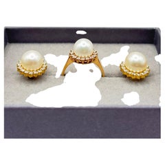 Vintage Pearl and Diamond Cluster Ring and Earrings Suite, 18ct Gold, Circa 1987