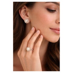 Vintage Pearl and Diamond Cluster Ring and Earrings Suite, 18ct Gold, Circa 1987