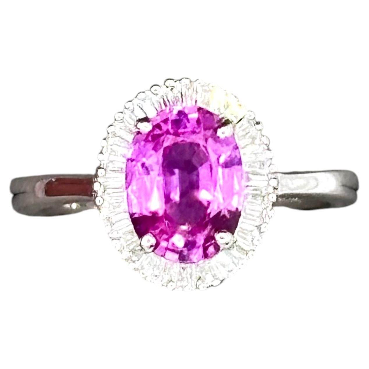 Pink Sapphire from Madagascar and Diamond Cluster Ring, Platinum, 2.35 Carats For Sale
