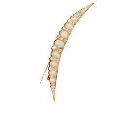 Antique Edwardian Moon Crescent Brooch 18K Gold Opals Diamonds UK circa 1900’s