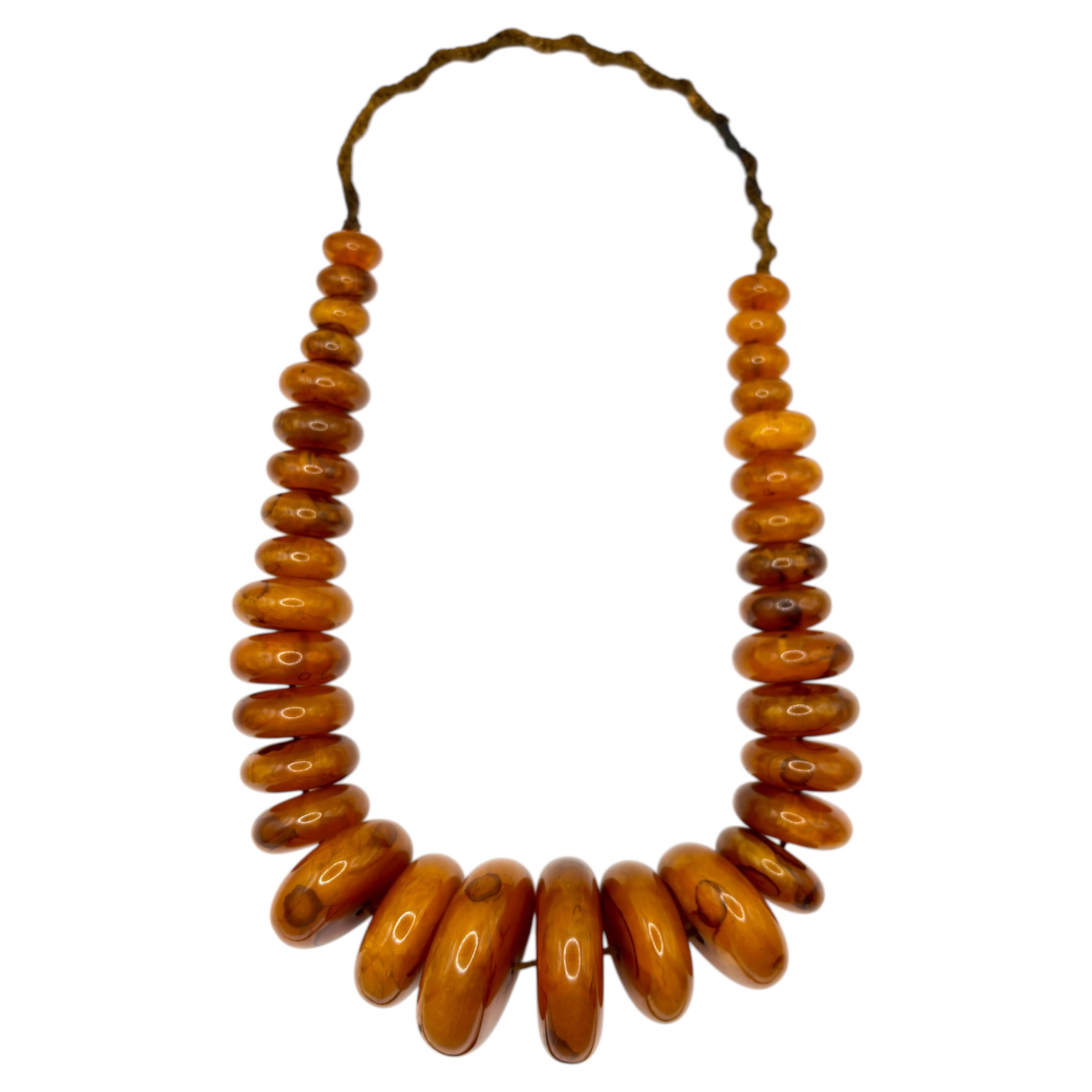 Monumental Graduated Amber Rondelle Necklace, 600 Grams, Ethnographic Character