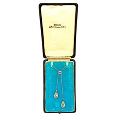 Collana antica francese in stile edoardiano con acquamarina, tormalina rosa, morganite e diamanti