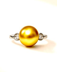 11.2mm Golden South Sea Pearl and Diamond Ring in 18 Karat Gold