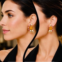 Tiffany & Co. Pendientes vintage retro de oro de 14 quilates con citrino y rubí, de alrededor de 1940