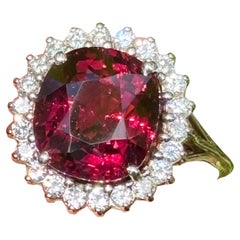 Vintage 7.15ct Rhodolite Garnet Diamond Ring, 18K Gold, UK 1970s