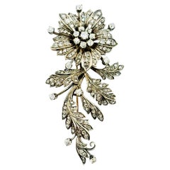 Antique Floral Spray Brooch with Old European and Rose Cut Diamonds 19th Century