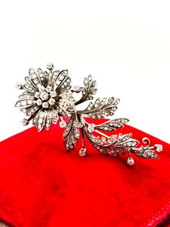 Antique Floral Spray Brooch with Old European and Rose Cut Diamonds 19th Century