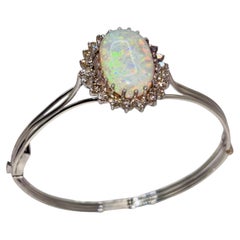 Vintage Opal Bangle 9.63 Carat Opal, 1.8 Carat Diamond 14K White Gold