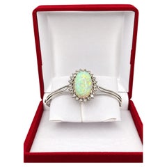 Bracciale vintage con opale da 9,63 carati, diamante da 1,8 carati, oro bianco 14 carati