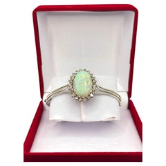 Bracciale vintage con opale da 9,63 carati, diamante da 1,8 carati, oro bianco 14 carati