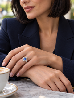 Art Deco Style 1.40 Carat Blue Sapphire and Diamond Cluster Ring in Platinum