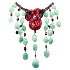 Lalique Limited Edition Red Crystal Serpent Aventurine & Garnet Necklace 082/188