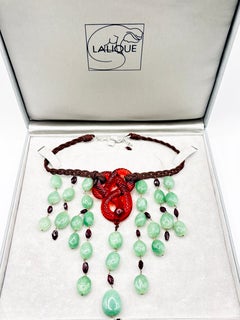 Lalique Limited Edition Red Crystal Serpent Aventurine & Garnet Necklace 082/188