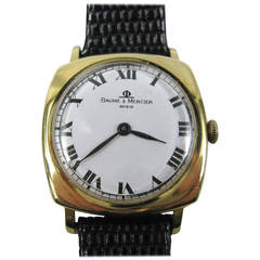 Retro Baume & Mercier Yellow Gold Cushion Wristwatch