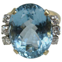 Lovely Lady's Oval Aquamarine Diamond Gold Ring 9
