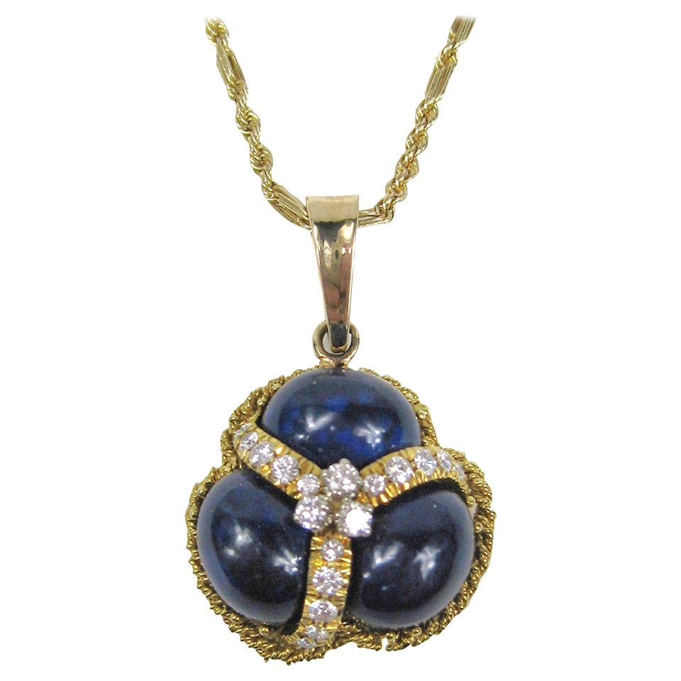 Lapis Lazuli Diamond Gold Pendant Necklace For Sale at 1stdibs