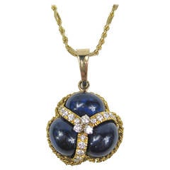 Lapis Lazuli Diamond Gold Pendant Necklace 2
