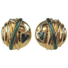 Nouvelle Bague Green Enamel Gold Earrings 9