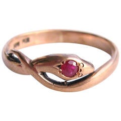 Antique Victorian Ruby Gold Snake Ring