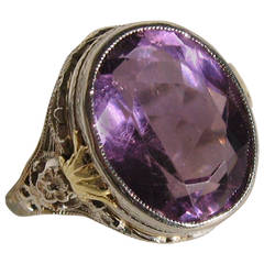 1920s Amethyst Gold Filigree Ring 11
