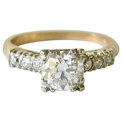 1.25 Carat European Cut Diamond Gold Engagement Ring 12
