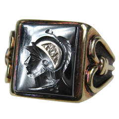 Hematite Diamond Gold Intaglio Ring 3