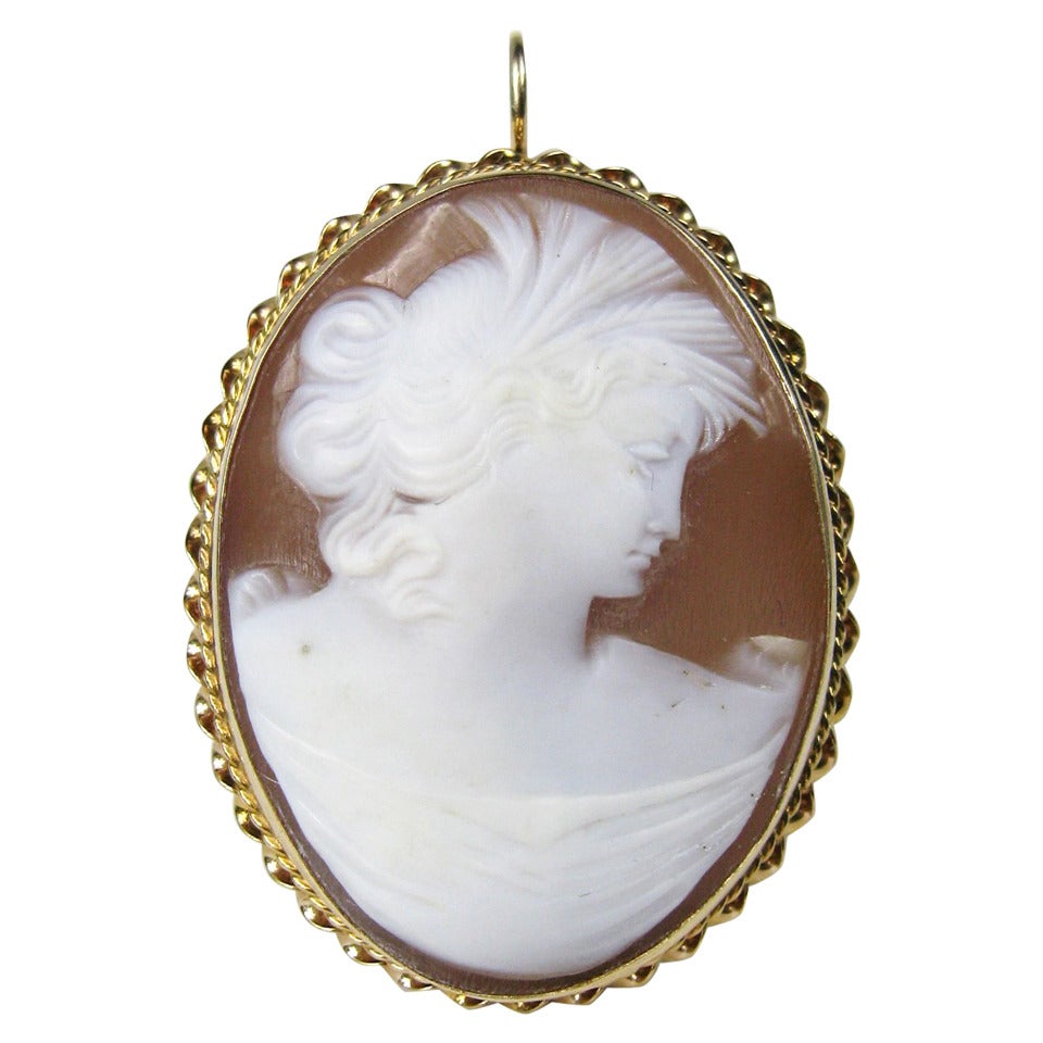 Victorian Onyx Cameo Gold Pendant Brooch and Earrings Ensemble For Sale