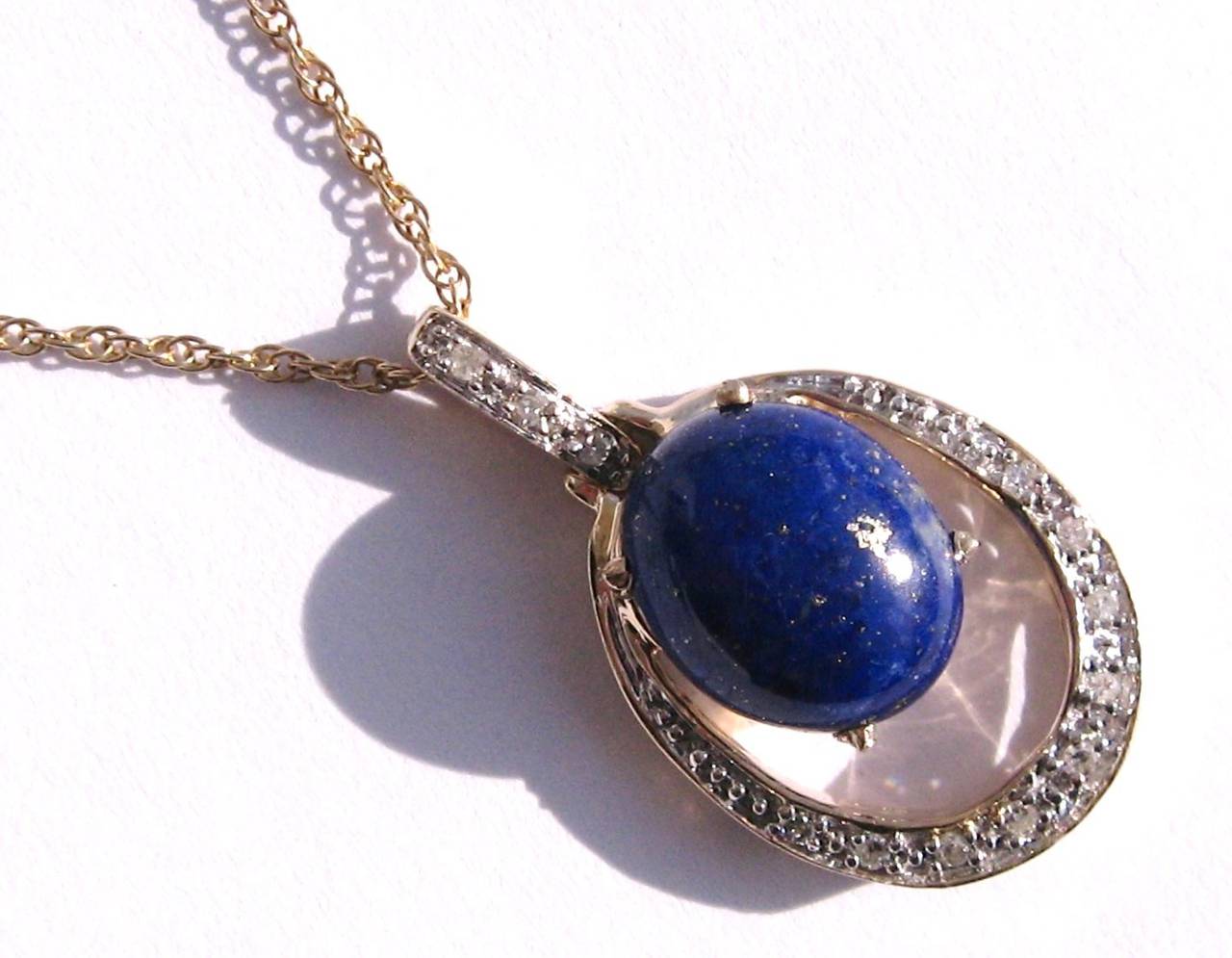 Lapis Lazuli Diamond Gold Pendant Necklace In Excellent Condition In Wallkill, NY