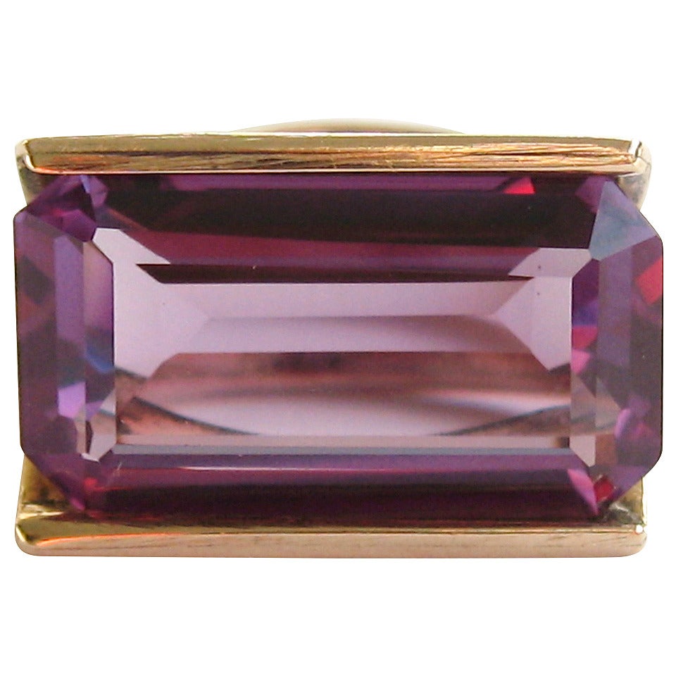 1960s Modernist Amethyst Gold Cocktail Ring