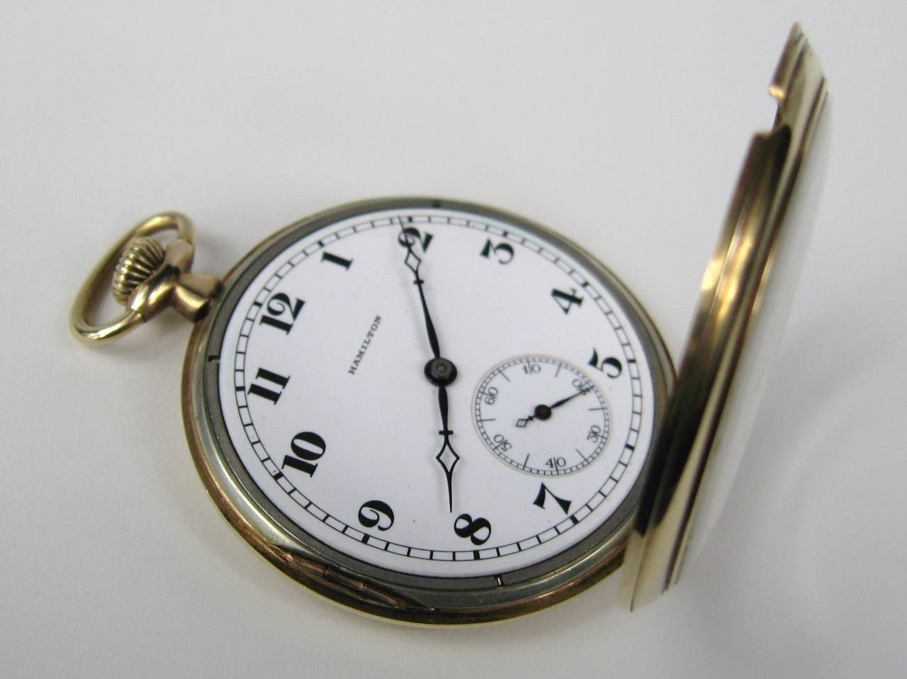 Antique Hamilton Open Face 14K Gold Pocket Watch 
17 Jewel adjusted 3 positions
Measures 1.83