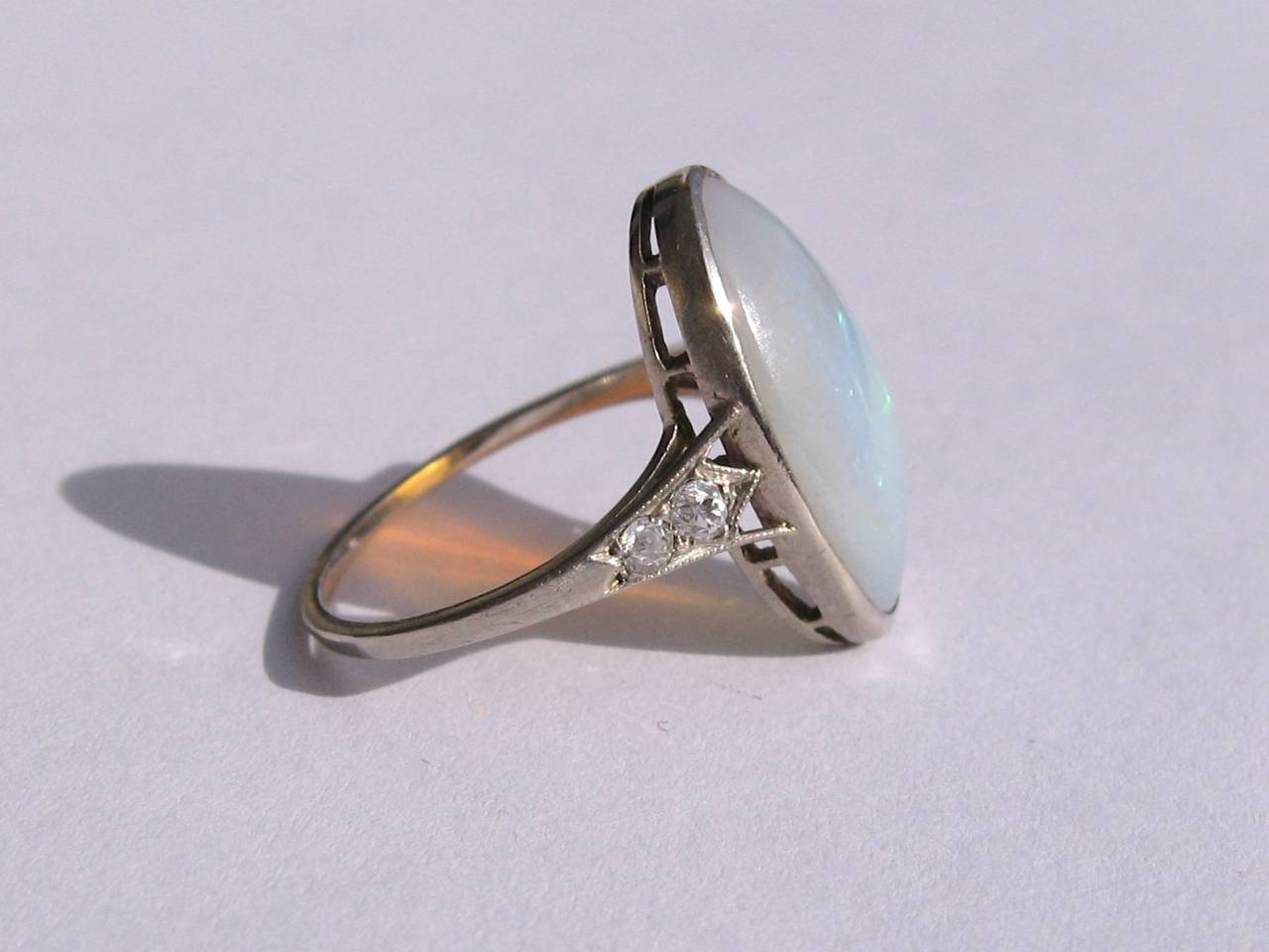 Opal Diamond White Gold Ring In Excellent Condition In Wallkill, NY