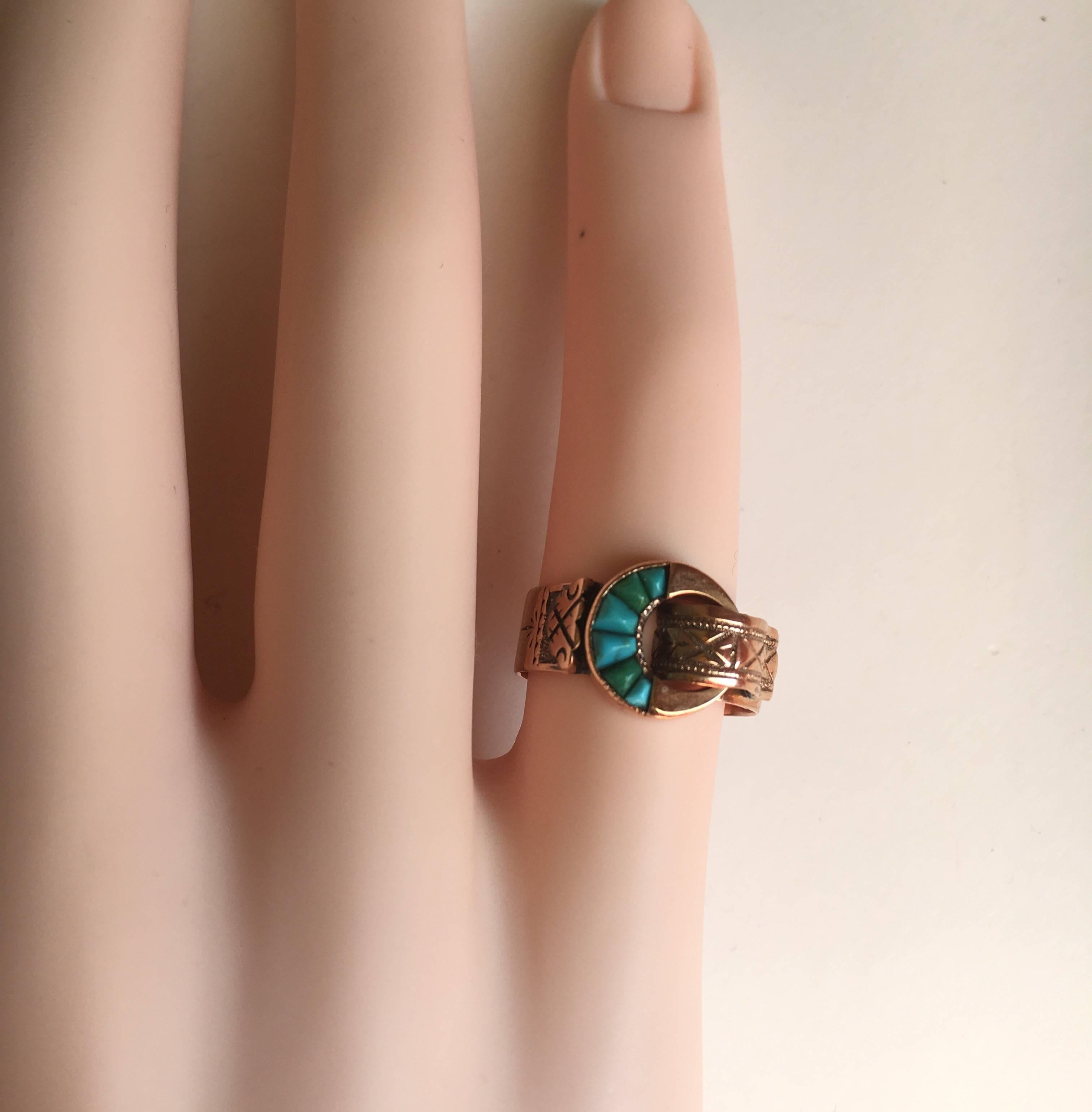 Early Victorian Turquoise Rose Gold Band Ring 3
