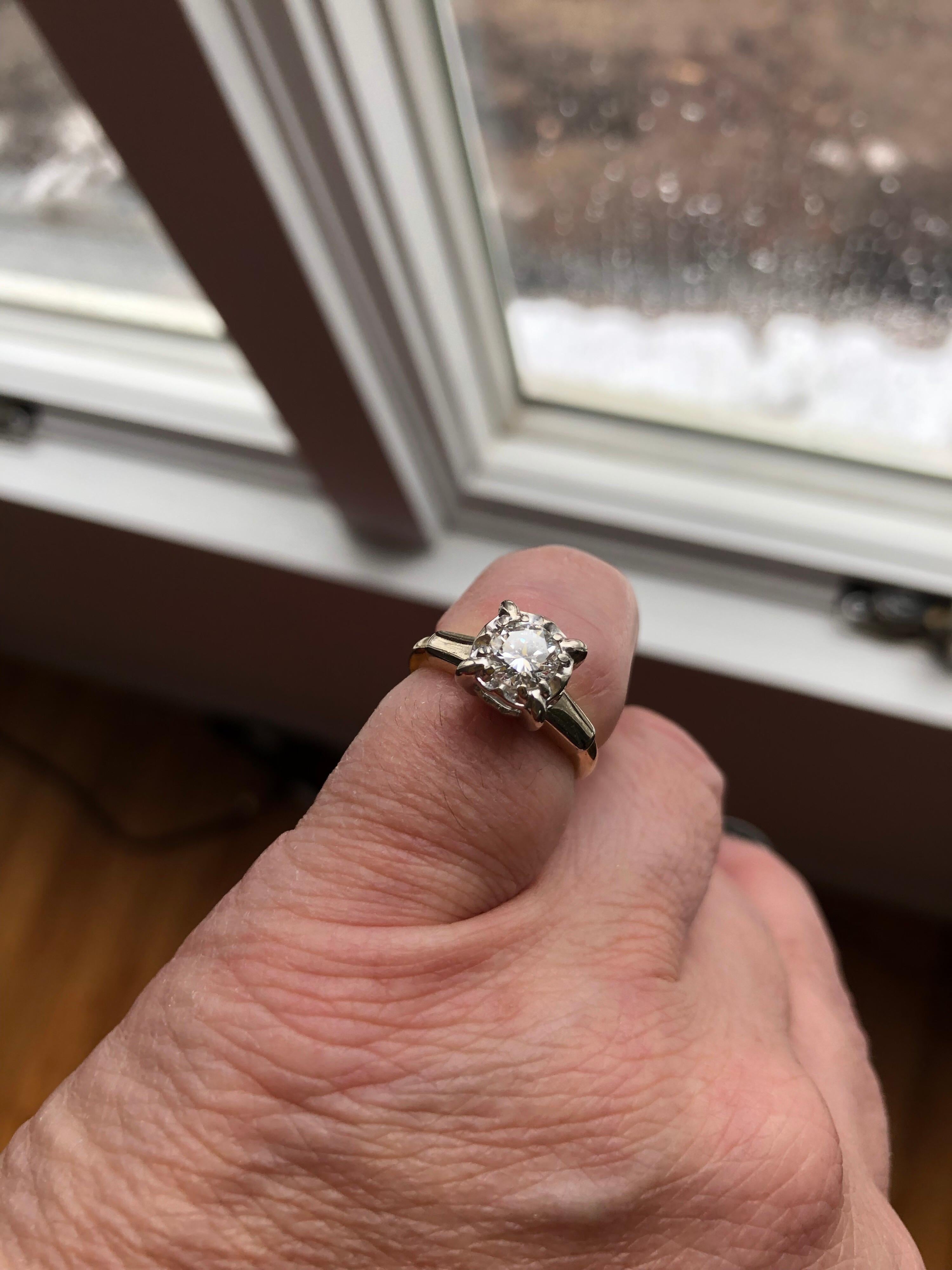 Antique 14 Karat Gold Diamond Engagement Ring For Sale 3