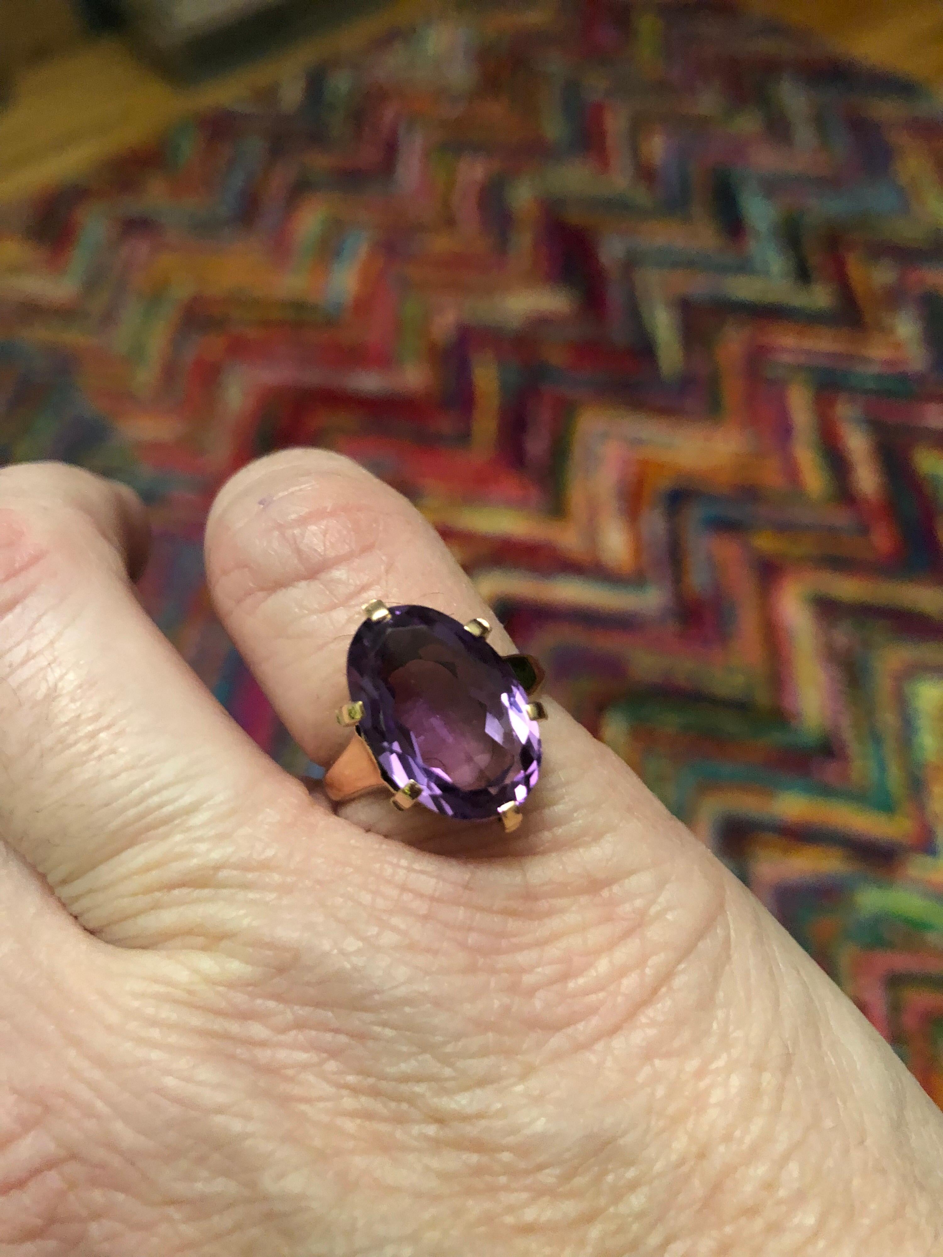 Oval Cut Victorian Rose 14 Karat Gold Large Oval Amethyst Ring For Sale