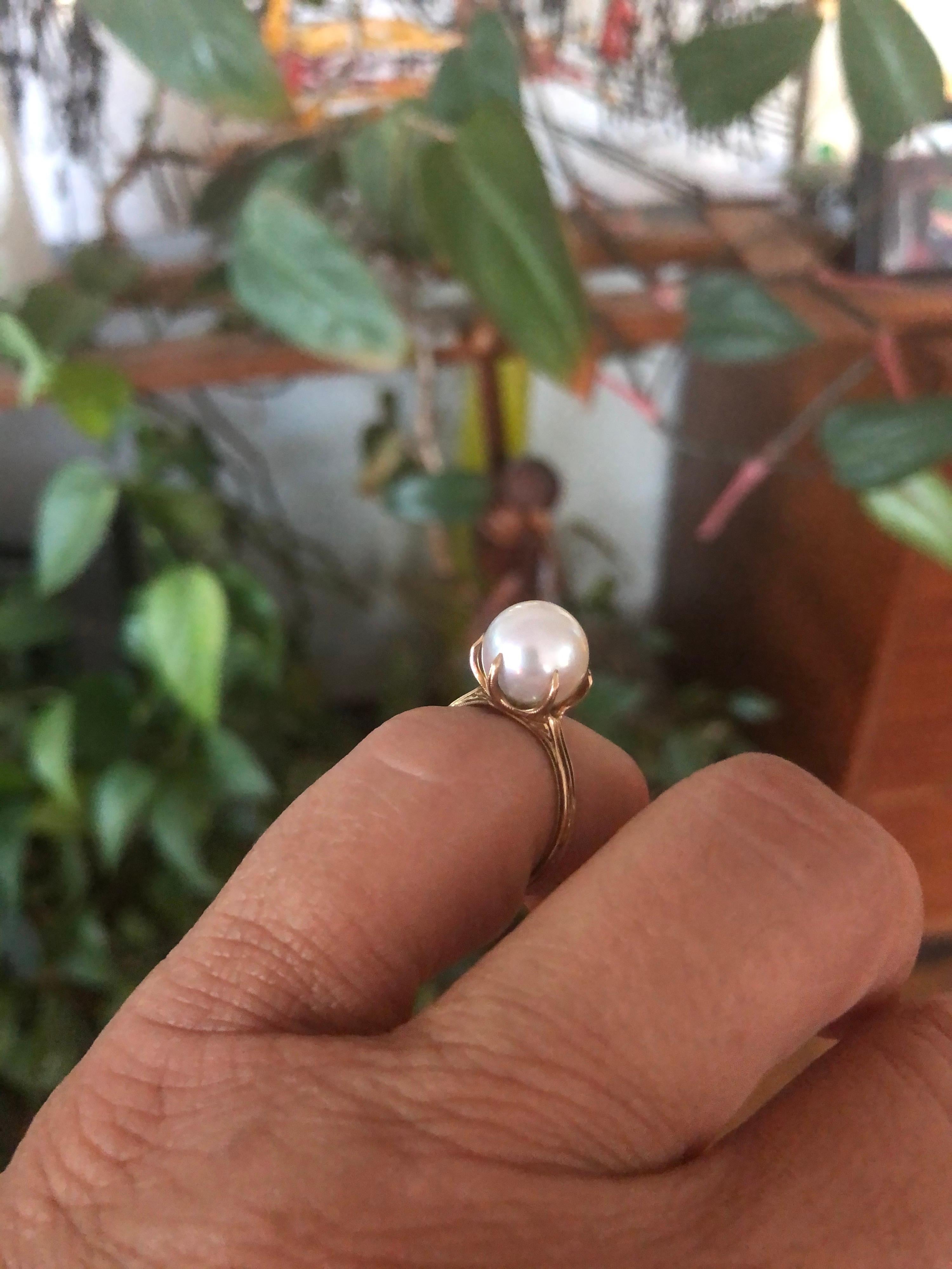 Ball Cut 14 Karat Pearl Gold Claw Set Ring 1890s For Sale