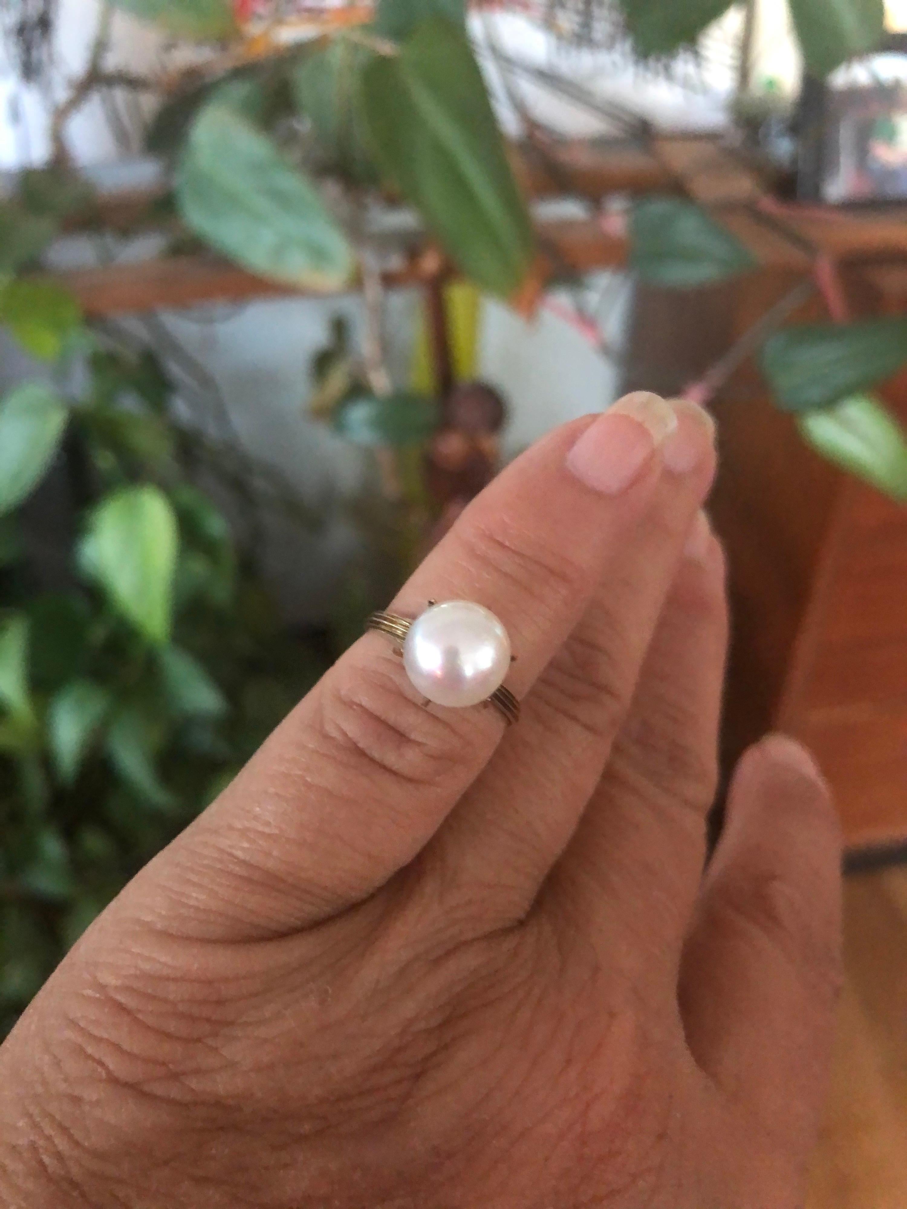 14 Karat Pearl Gold Claw Set Ring 1890s In Good Condition For Sale In Wallkill, NY