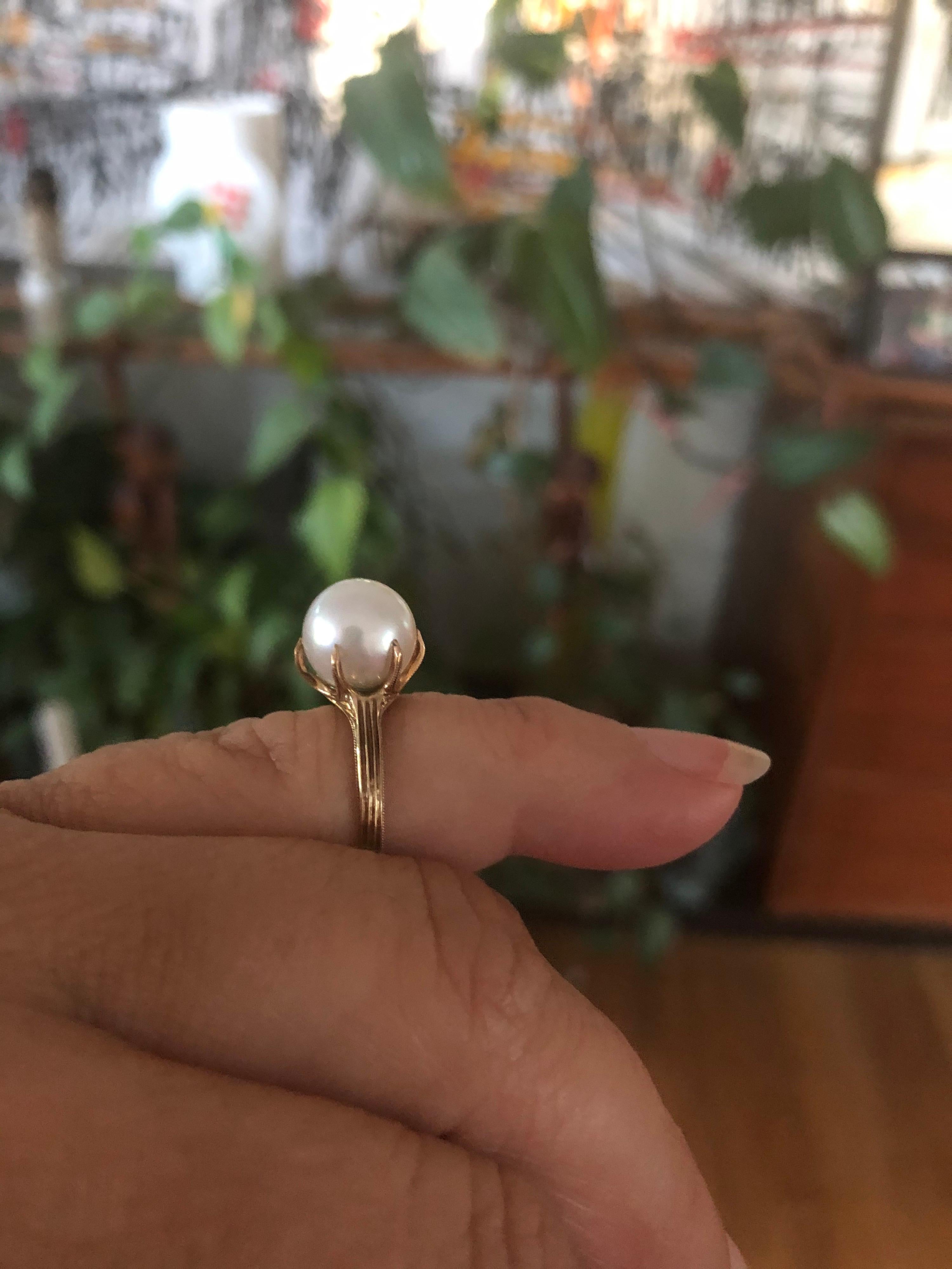 Women's 14 Karat Pearl Gold Claw Set Ring 1890s For Sale