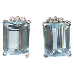 Natural Aquamarine Diamond Platinum  Earrings