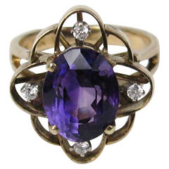 1940s Amethyst Diamond Gold Ring 12